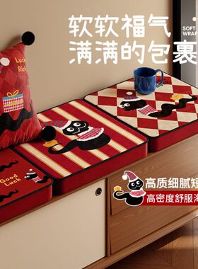 蛇年新年喜庆入户门门口坐垫椅垫可拆洗红色条纹屁股软坐垫榻榻米