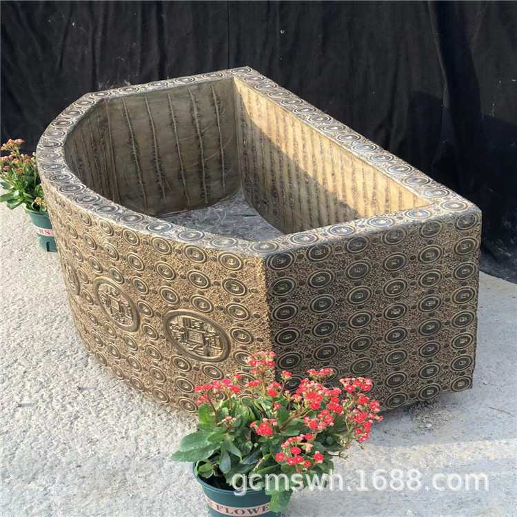 雕刻大理石水缸 老石器 青石半圆石缸 青石石缸X20