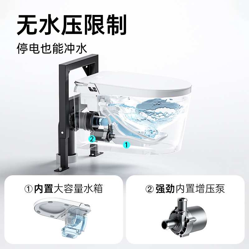壁挂智能马桶全自动翻盖无水压限制即热清洗烘干一体式智能座便器