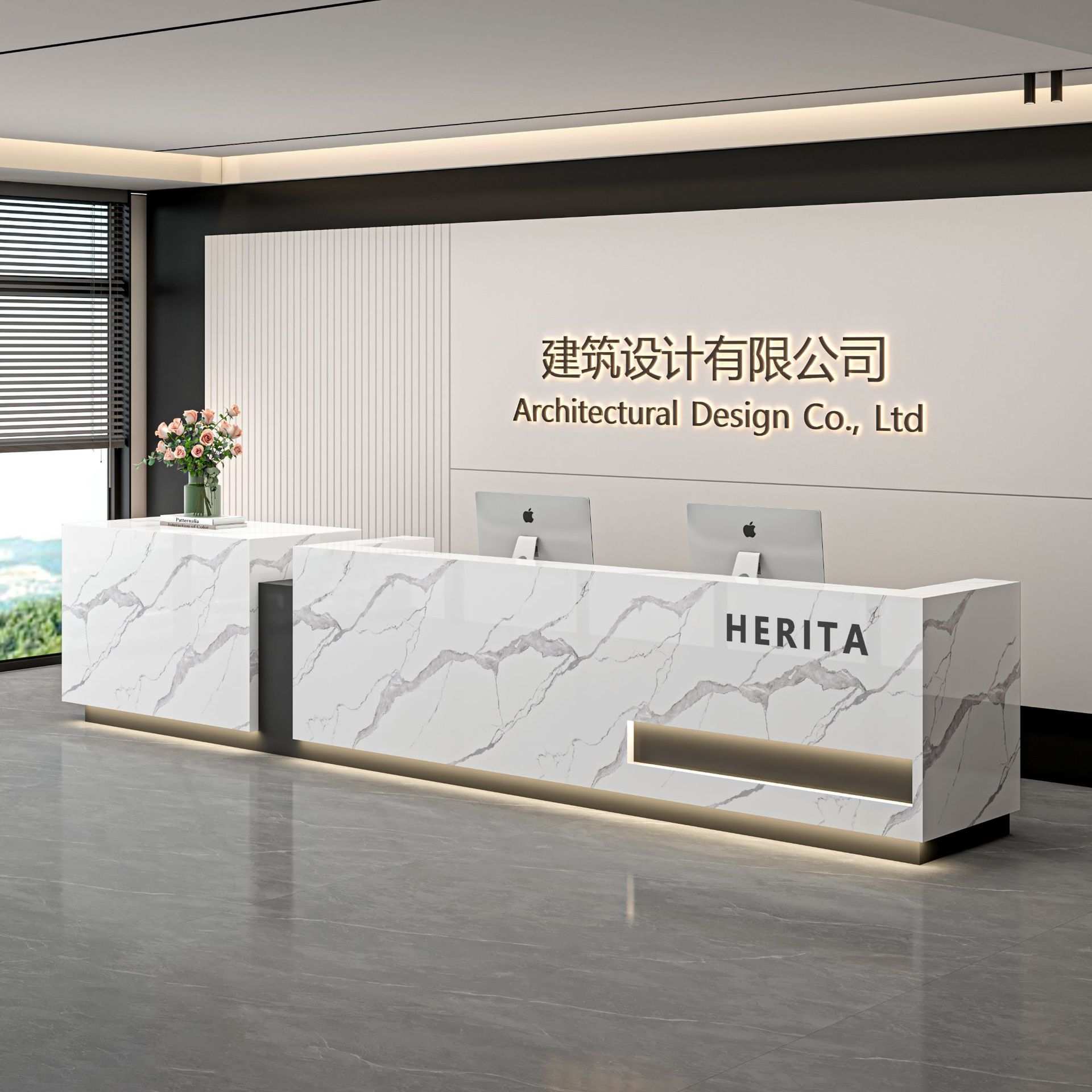 大理石前台接待台收银台展示柜酒店公司前台商务办公现代简约组合
