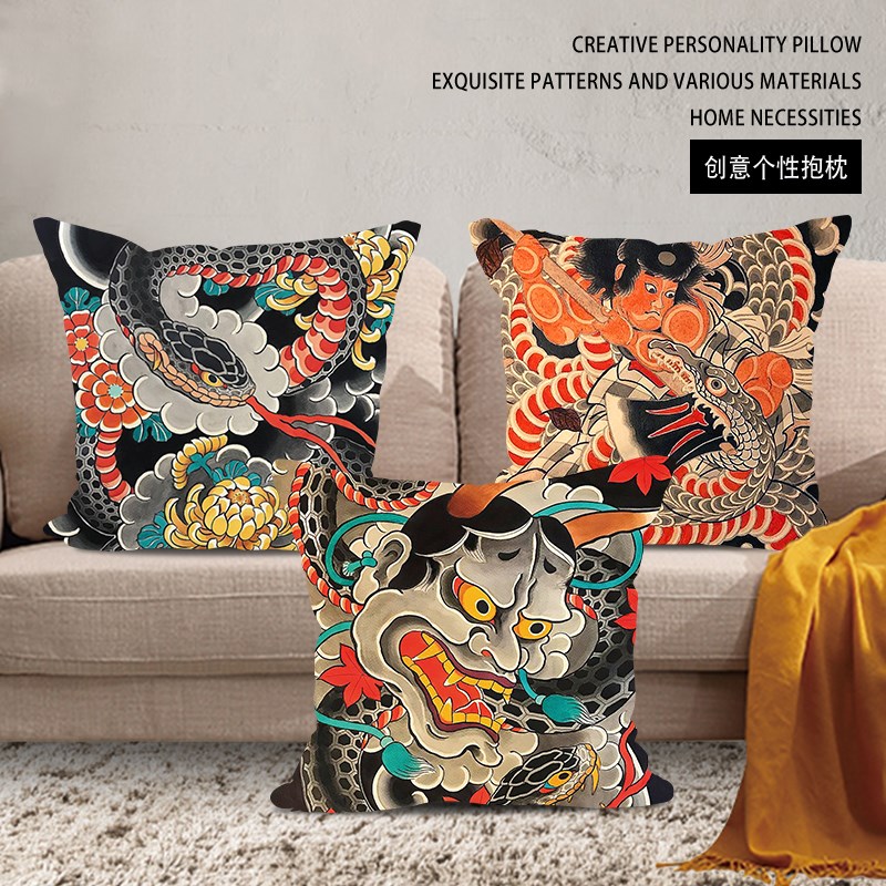 日式纹身店装饰抱枕靠枕沙发靠背刺青酒吧办公室R午休汽车床头抱