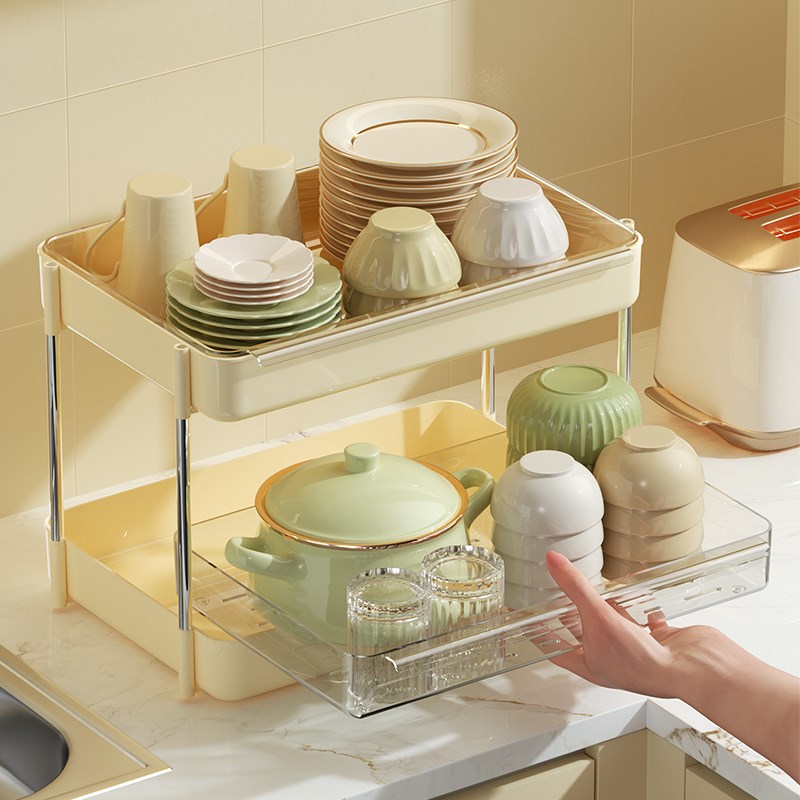 杯子收纳置物架放水杯茶杯桌面储物架奶油风多层S沥水托盘收藏家