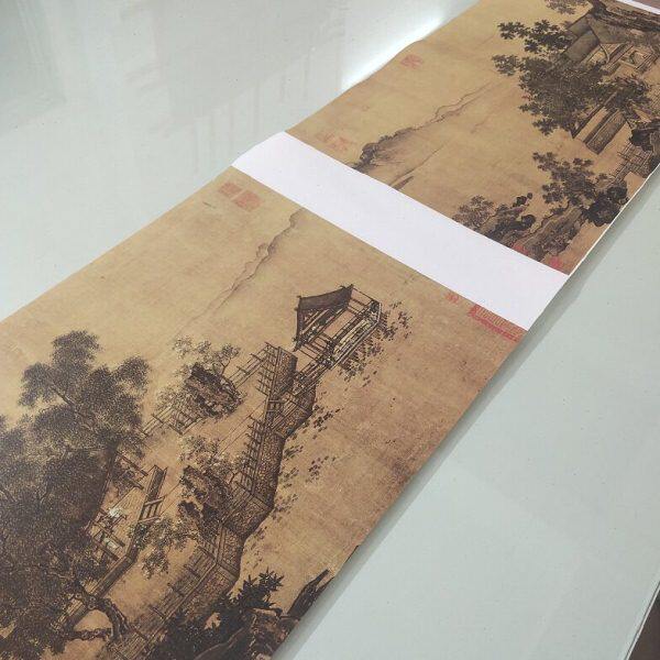 图高清笔临摹复制人物微喷装饰画刘松年四景山水真迹国画风景工