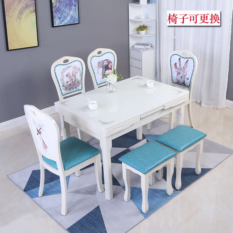 简约家用折叠钢h化玻璃伸缩椅现代实木可组合餐桌餐桌小户型饭桌