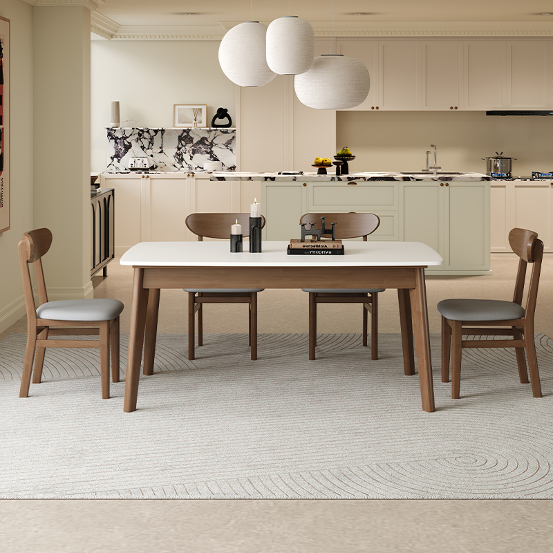 岩板西餐桌椅组合法式复古实木中古风F客厅餐厅意式轻奢小户型饭