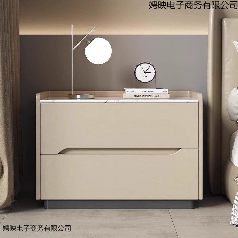 全实木岩板烤漆床头柜简约现代极简创意收纳柜小型收纳储物柜整装