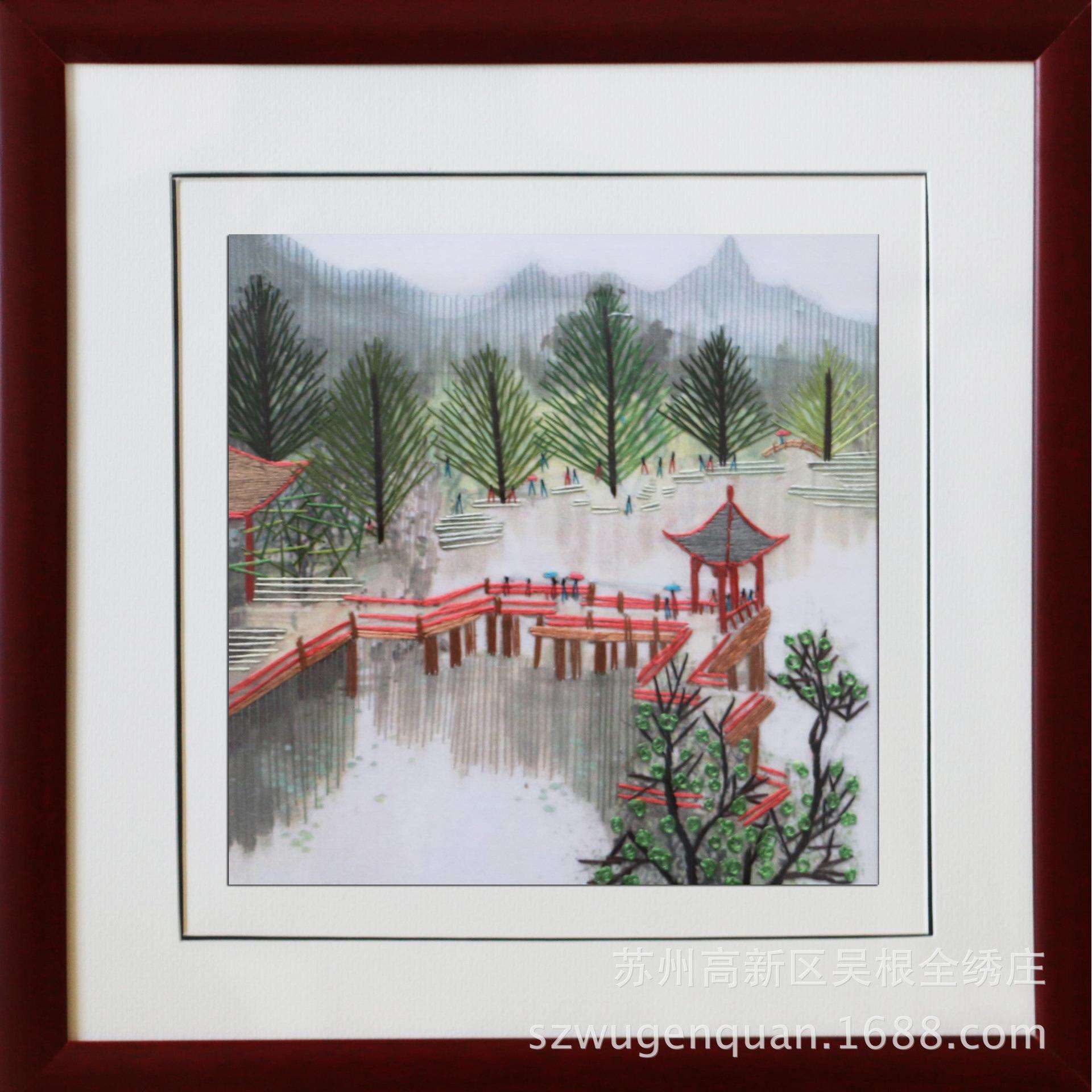 苏绣成品挂画客厅书房卧室江南水乡风景室装饰画带框手工刺绣挂画