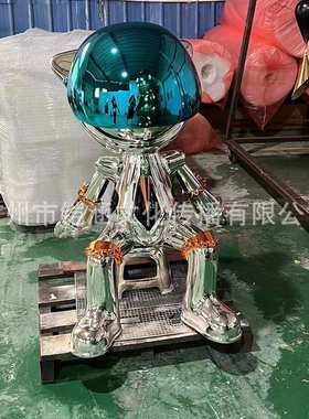 潮流robbi电镀月光兔大型玻璃钢雕塑网红科技感太空兔落地大摆件