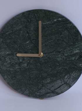 北欧风格简约圆形白色大理石钟绿色卧室客厅时钟摆件壁挂式