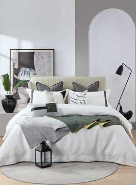 软装样板房摆场床品套件简约现代北欧风格绿色系床上用品多件套