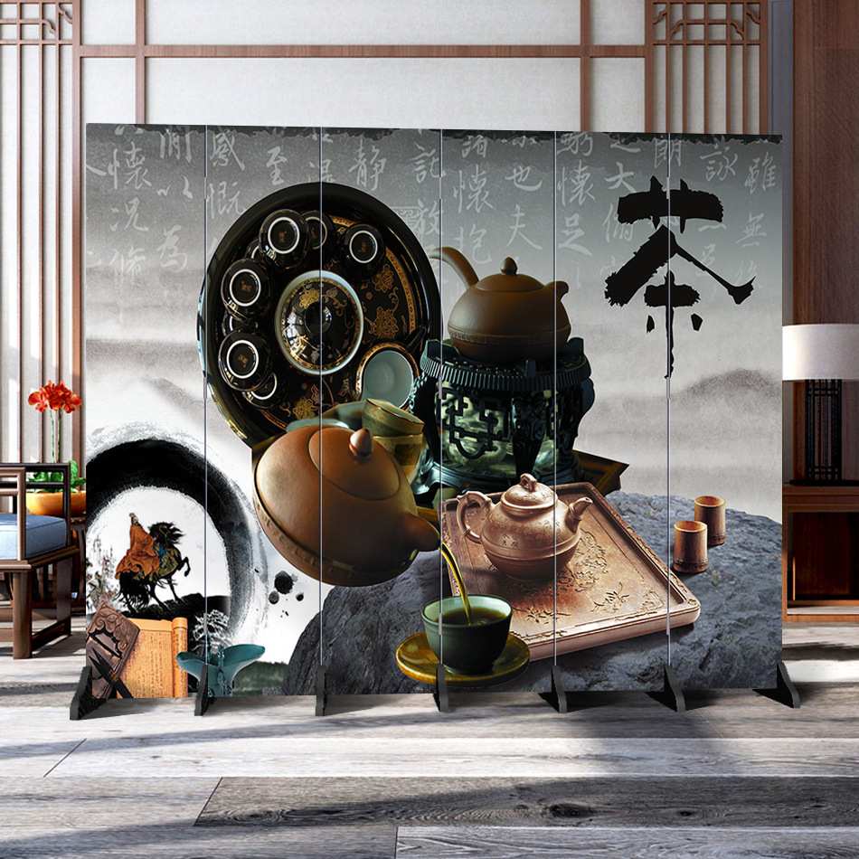 中式茶道屏风隔断厅卧室现代简约时尚折屏移动双面办公室布艺装饰