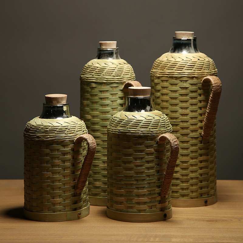复古暖壶热水瓶家用暖水壶玻璃内胆老式开水瓶茶室保温瓶竹编之满