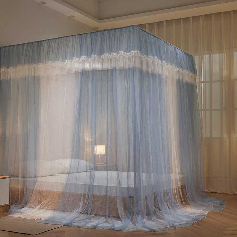 公主风双层花边宫廷蚊帐家用1米8床落地文帐a类防尘三开门防纹帐