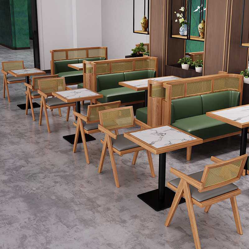 餐厅卡座沙发凳餐饮商用奶茶店桌椅藤编现代风格家具饭店桌子