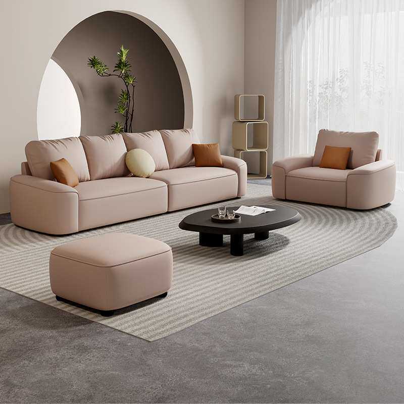 奶油风沙发时尚客厅新款猫抓皮沙发三人位带脚踏直排沙发皮艺沙发