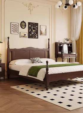 中古美式黑色复古全实木床1.8m卧室双人床极简主卧大床法式风格