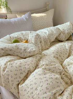 田园紫色小樱桃纯棉四件套少女心全棉被套清新三件套1.5m1.8m床单