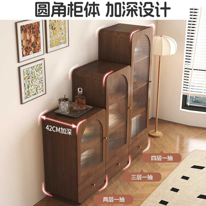 复古中古玻璃餐边柜酒柜展示置物靠墙家用客厅立柜电视柜窄柜储物