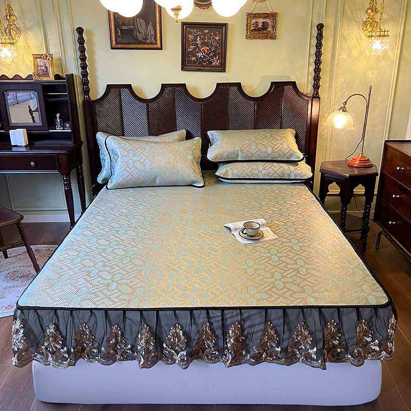 夏季新款轻奢舒适小清新家用床上用品床笠款冰藤席床席枕套三件套