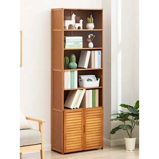 楠竹子书架简易置物架落地小型带门夹缝窄40长60宽30cm深竹制书柜