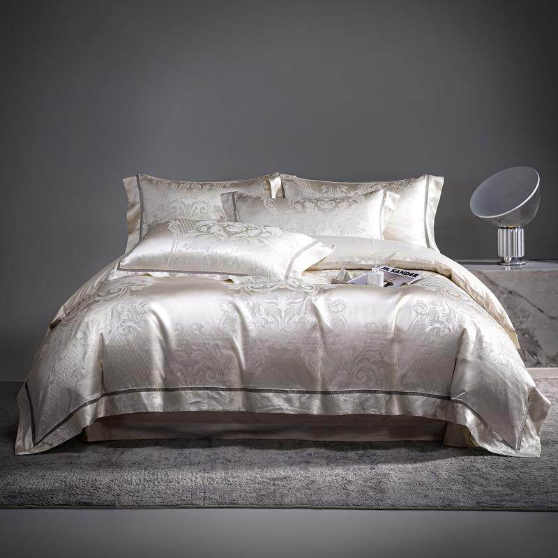 高档奢华100S高精密锦缎色织大提花四件套贡缎提花被套全镂空床品