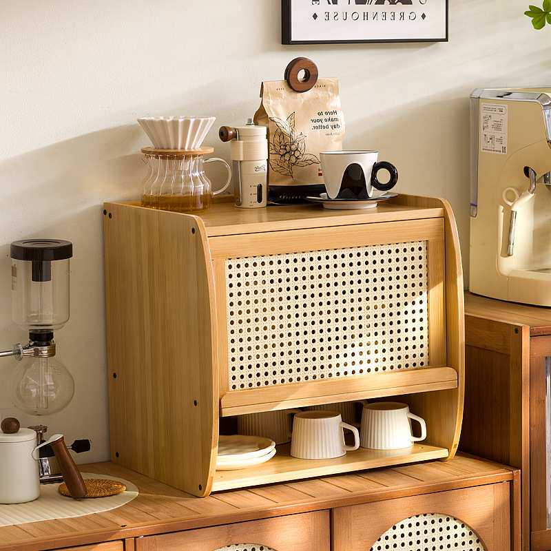 日式餐边柜实木桌面收纳柜餐桌置物架厨房杯子咖啡台面桌上置物柜