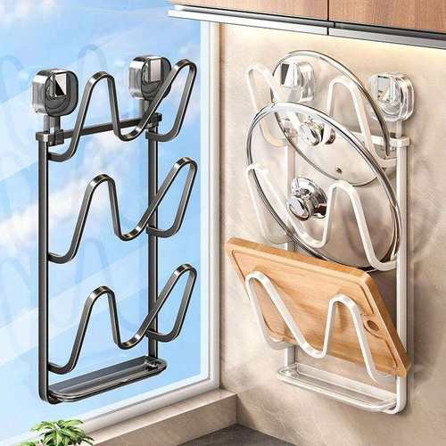 吸盘锅盖架壁挂式免打孔厨房置物架多功能收纳架菜板架多层砧板发