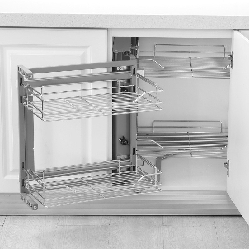 不锈钢置物d架厨房厨柜拉蓝橱柜转角左右开门小怪物转角拉篮抽屉