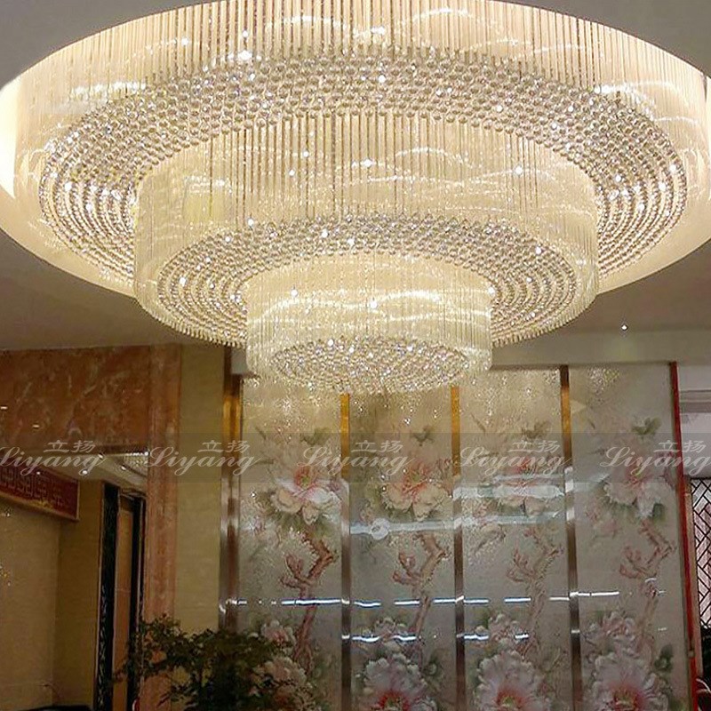 别墅客厅水晶灯奢华圆形吸顶x灯大厅豪华吊灯新款大气酒店大堂主