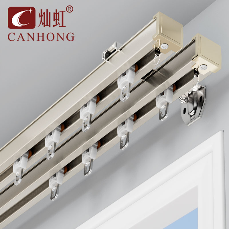 窗帘挂钩式滑轨静音滑轮飘窗滑道侧装导轨双轨道铝合金.顶装窗帘