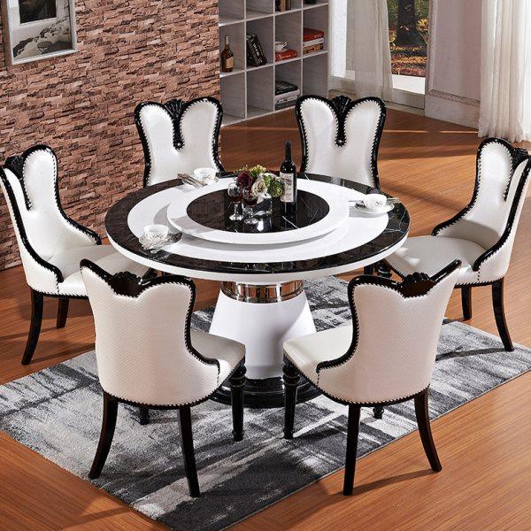 欧式大理石圆桌现代简约圆餐桌椅组合酒店韩式餐台家用饭桌带转盘,住宅家具,不锈钢/PVC餐桌,淘宝优惠券,粉丝福利购,淘宝优惠卷