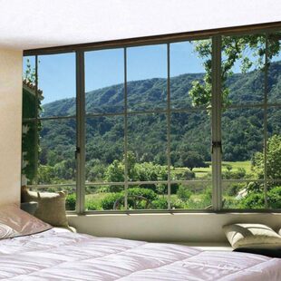 挂布卧室床感背景墙风景房间挂毯背景布窗墙布高级外头网红墙面