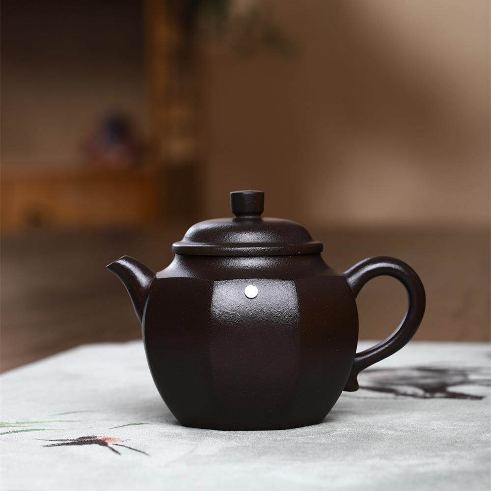 八方壶宜兴高档紫砂壶全手工原矿石黄泡茶壶锦纹方器跨境直播供货