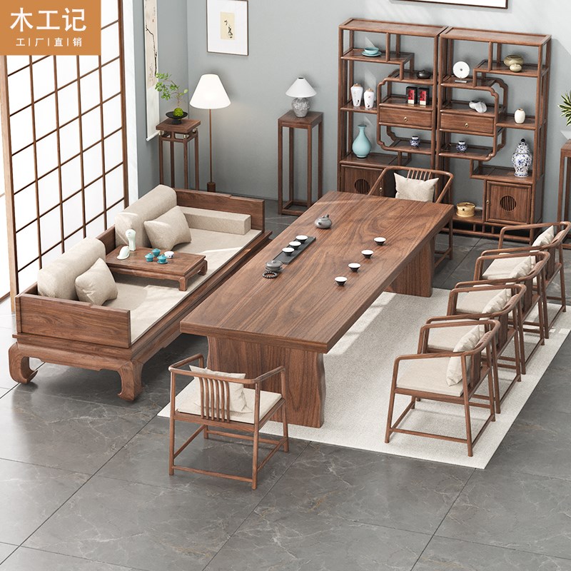 罗汉床沙发新中式茶桌椅组u合实木松木茶桌功夫茶道桌禅意泡茶台
