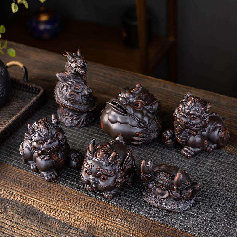手工紫陶紫砂十二生肖龙茶宠可养朱泥家居室貔貅金蟾螃蟹陶瓷摆件
