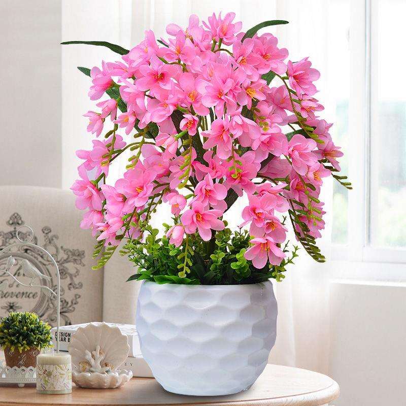 蝴蝶兰仿真花套装摆件家居客厅电视柜假花绢花塑料花卉干花摆设