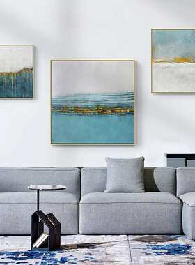 蓝海 现代抽象风格客厅装饰画白色蓝色金箔墙画玄关餐厅卧室挂画