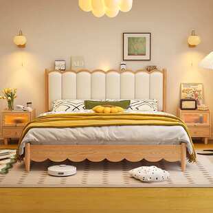 现代简约全实木床1米8双人床升级加厚软靠家用主卧大床1米5单人床