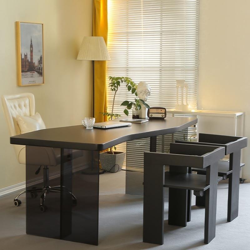 亚克力实木办公桌简约现代黑色电脑桌长方形设计师书桌工作台长桌