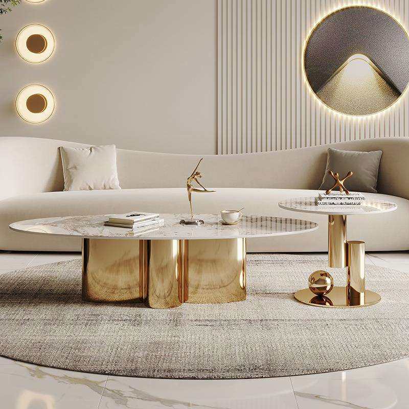 新款意式极简岩板轻奢现代简约小户型创意设计椭圆形茶几客厅家用