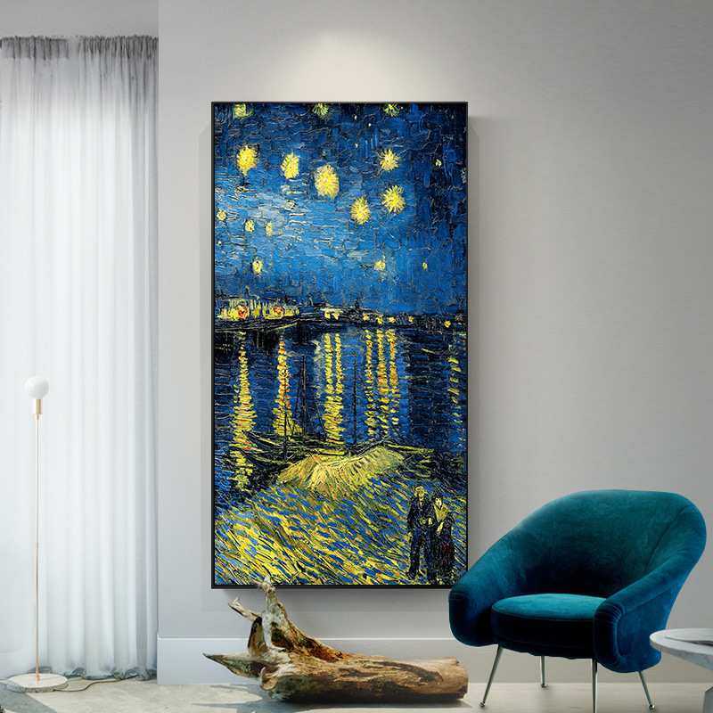 梵高名画玄关装饰画现代简约走廊印象派墙画单幅油画星空丰收杏花