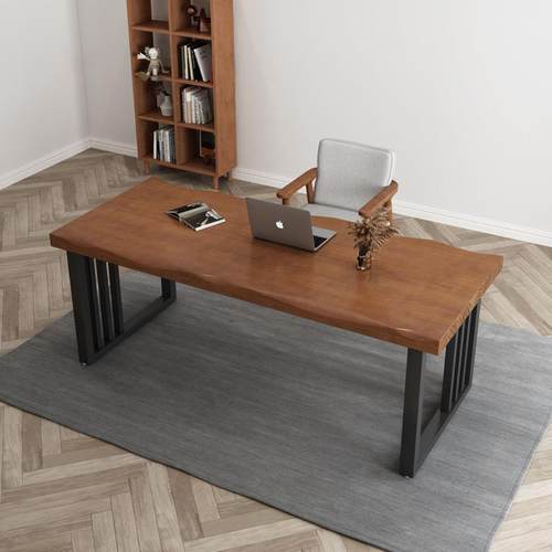 实木电脑桌简约现代铁艺办公桌家用台式书桌会议桌复古写字桌子台