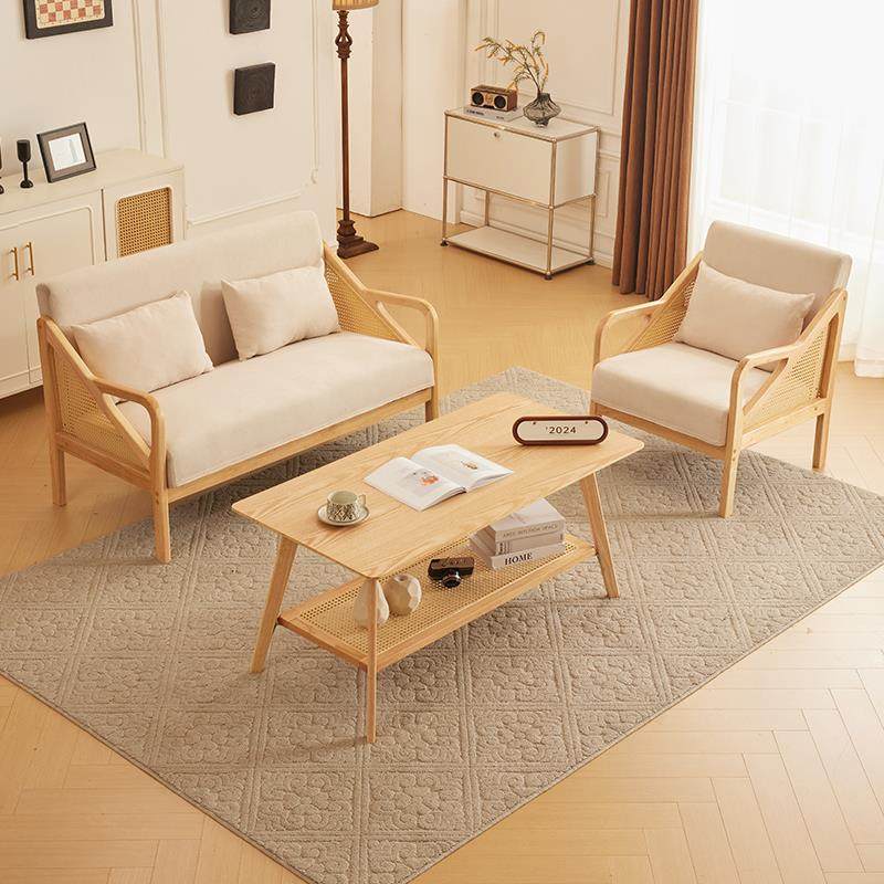 布艺沙发现代简约原木办公室招待区接待洽谈会客小沙发家用客