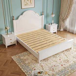 白色实木床 法式奶油风北欧现代简约1.5女生卧室1米5家用次卧单人