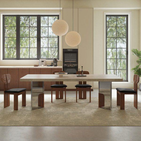 暮奢法式复古洞石岩板餐桌椅实木家用别墅中古风下挂长方形餐桌,住宅家具,岩板餐桌,淘宝优惠券,粉丝福利购,淘宝优惠卷