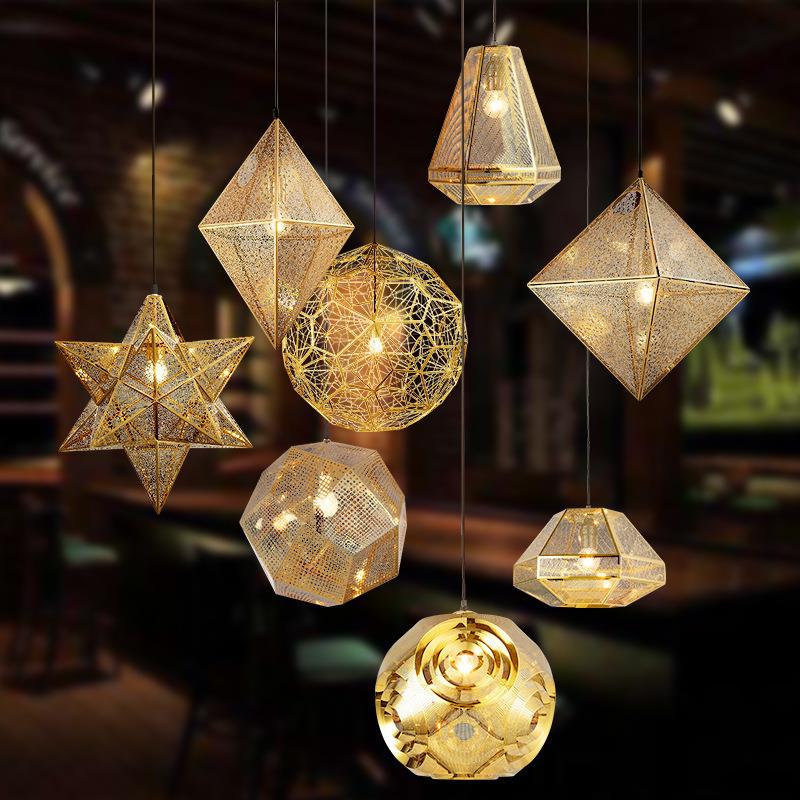 北欧几何创意个性工程装饰酒店餐厅楼梯不锈钢蚀刻金砖多面球吊灯