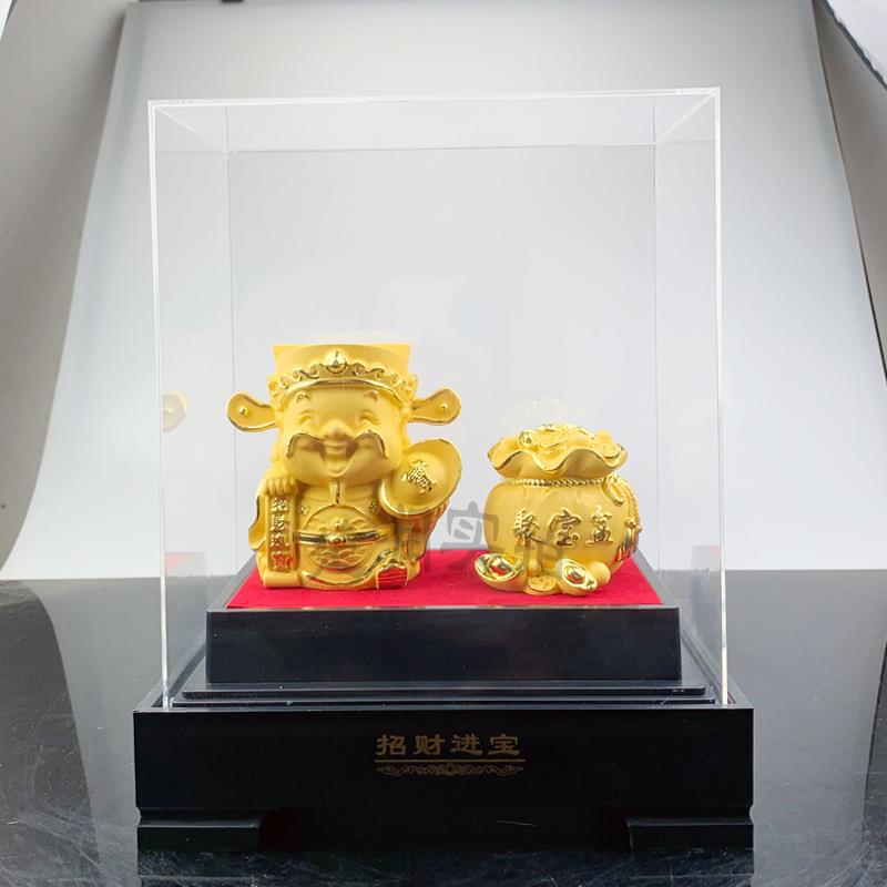 新款上市绒沙金工艺品哈哈财神聚宝盆两件套招财进宝摆件