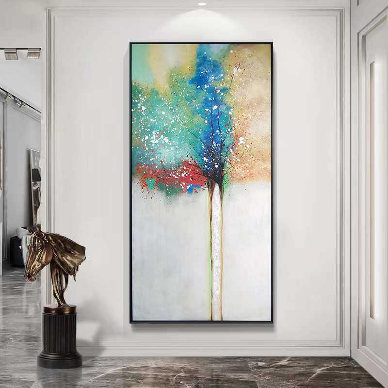 生命之树纯手绘新中式禅意装饰画立体油画玄关样品房高端落地挂画