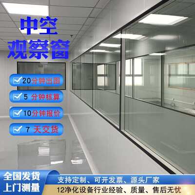 双层中空观察窗无尘净化车间洁净室实验室成品钢化净化玻璃固定窗