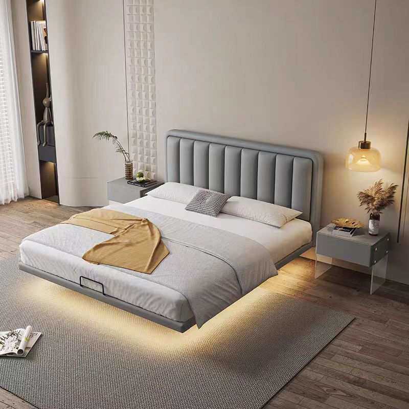 实木悬浮床现代简约主卧大床婚床轻奢双人床高端大气小户型皮艺床